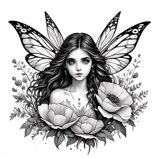 Fairy Surrounded By Poppies And Wildflowers