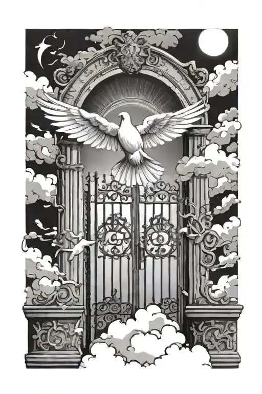 Heaven Gates With Dove Flying