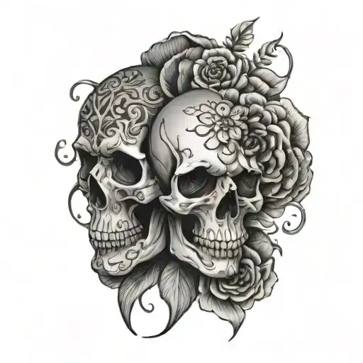 Coverup Floral Skulls Facing Each Other