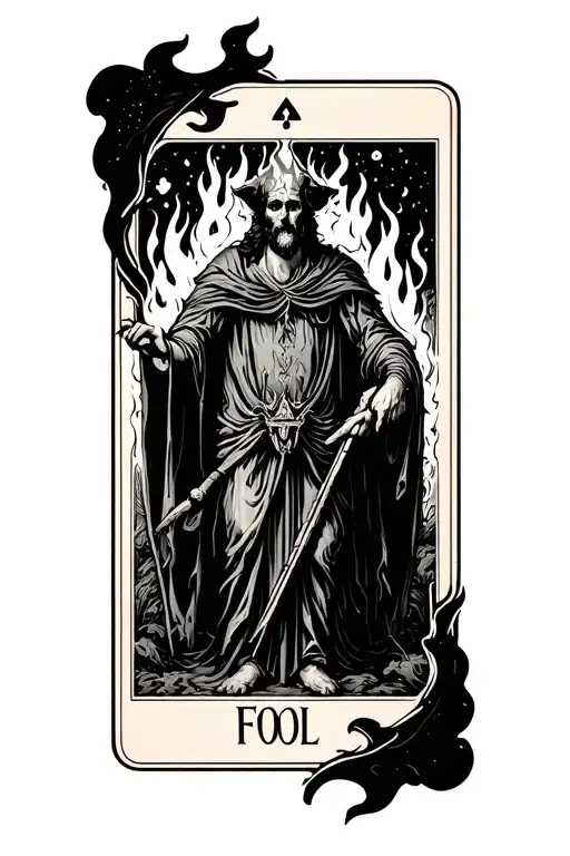The Traditional Fool Tarot Card With The Card Itself On Fire