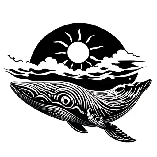 Whale With Polynesian Pattern Sea Sun Water And Moorea