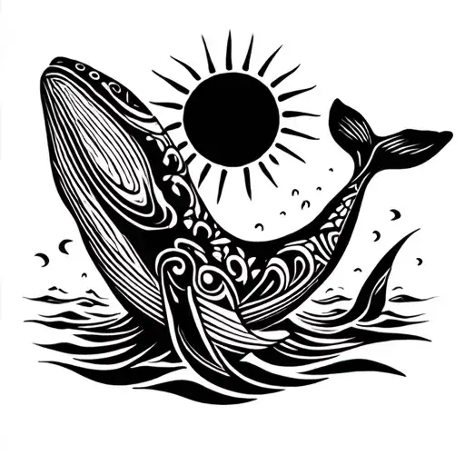 Whale With Polynesian Pattern Sea Sun Water And Moorea Plus Tattoo Maori