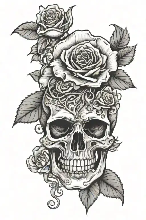 Skull Rose Filigree Lines