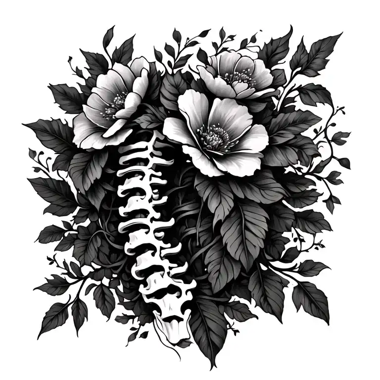Spine Tatto With Flowers And Vines