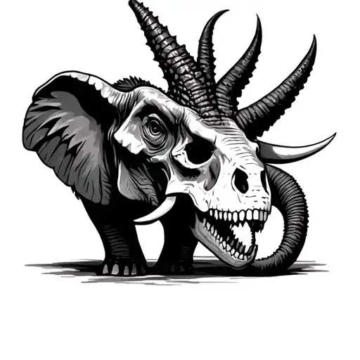 Elephant With A Triceratops Dinosaur Skull