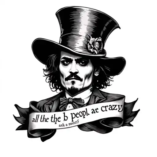 Johnny Depp Version Mad Hatter Outline With A Saying All The Best People Are Crazy