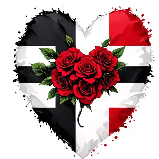 England Flag In Shape Of A Heart With Redd Roses