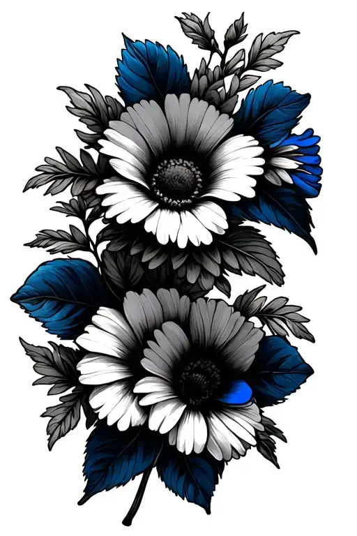 Morning Glory And Daisys With A Thin Blue Line Ribbon