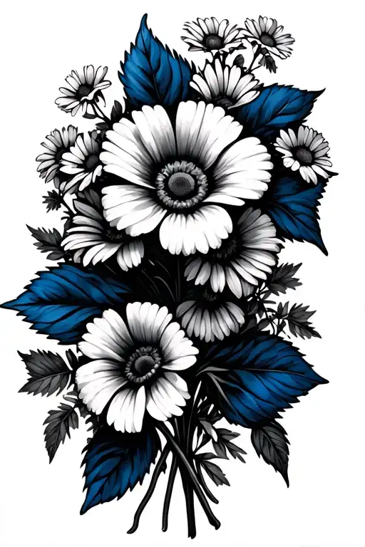 Morning Glory Flower And Daisys With A Thin Blue Line Ribbon Holding The Bouquet