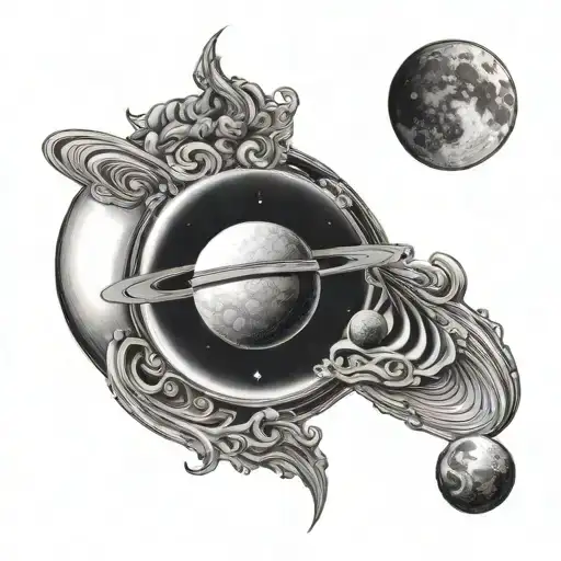 The Moon And Saturn Merged Together With A Discobal