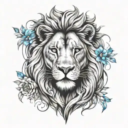 Lion Front With Blue Eyes