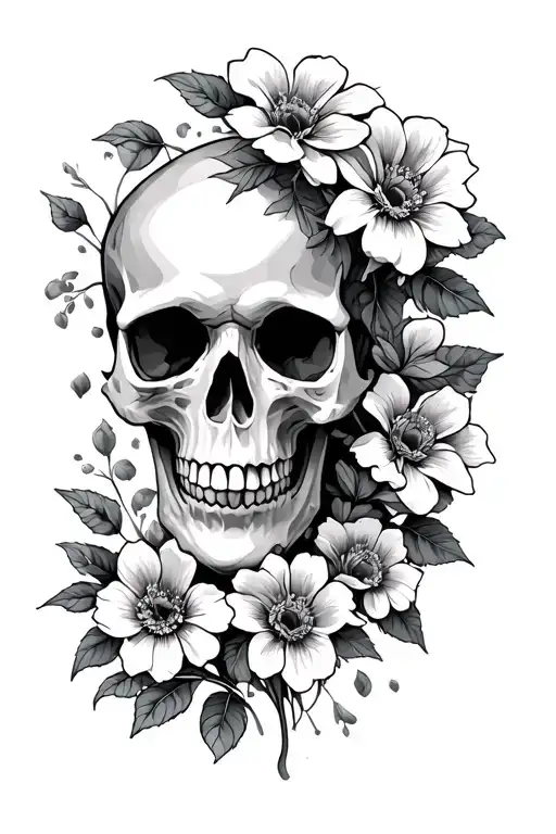Skull And Flowers Growing