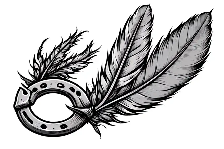 Horseshoe And Feather Simple Line Drawing