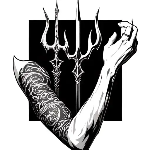 Arm Sleeve Featuring Trident On Forearm Sleeve