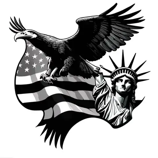 American Flag Eagles And Statue Of Liberty