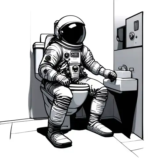 Astronaut On A Toilet While Peeing