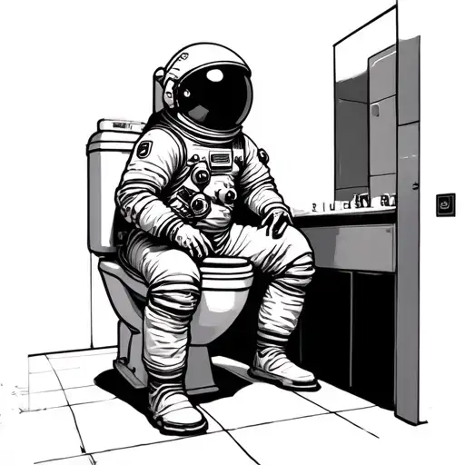 Astronaut On A Toilet While Peeing