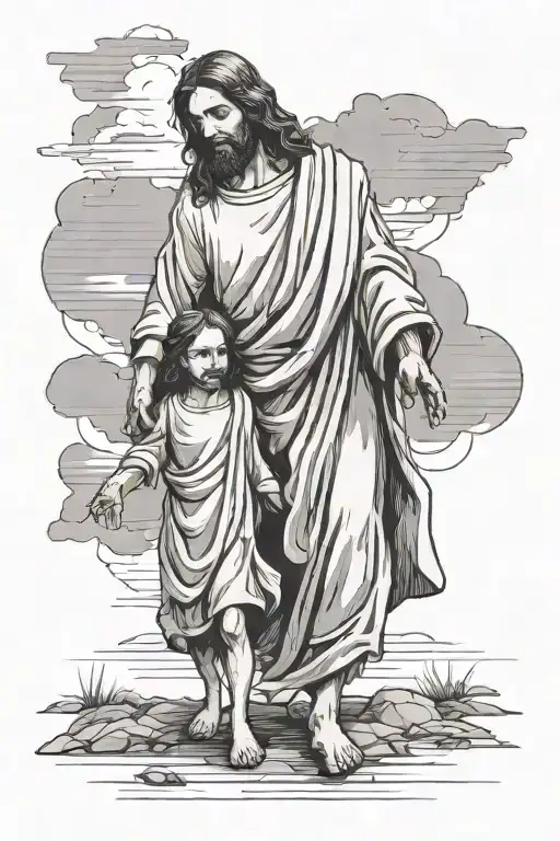 Jesus Walking Child Holding Hands