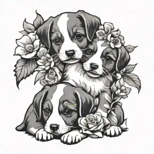 Puppies And Flowers