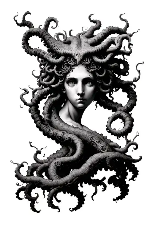 Poisen Tree And Medusa Head Tattoo Holding
