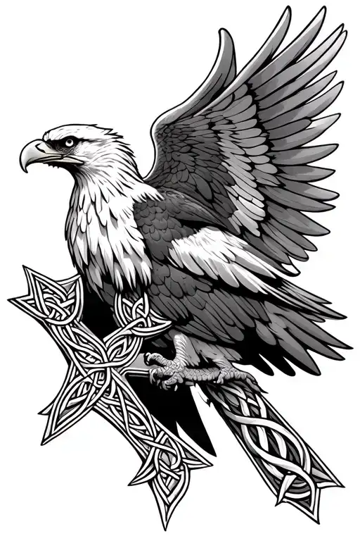Eagle Behind Wings Hugging A Celtic Cross