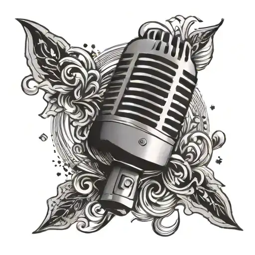 A Tattoo Of A Vintage Microphone Surrounded By Intricate Sound Waves