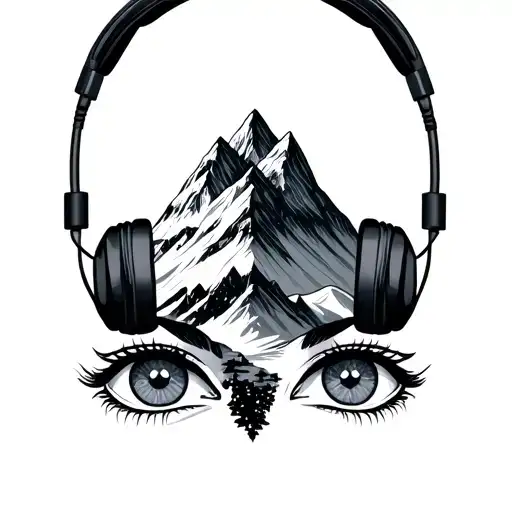 A Card Minimal Mauntain Headphones And Eyes