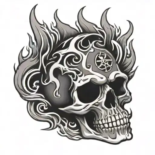 Biohazard Symbol Integrated Into A Skull Surrounded By Flames