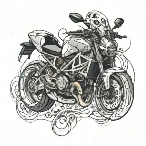 Create A Futuristic Tattoo Design Featuring A Ducati Monster Motorcycle And Musical Symbols