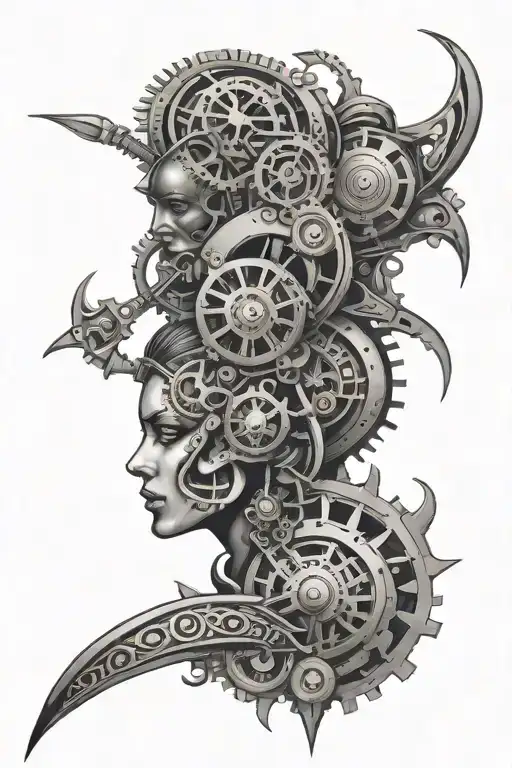 Half Tribal Tattoo Half Steam Punk
