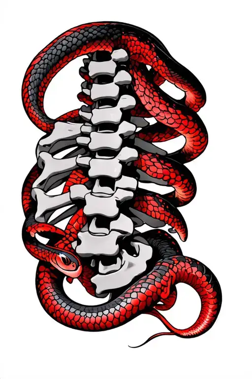 Vertebrae Of Spine With A Red Snake Interwoven Between The Vertebrae