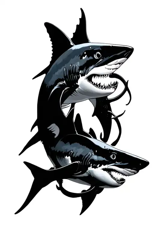 Sharks Marine Life Intertwined