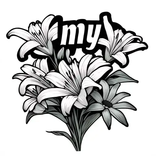 Lillies And Daisies Growing With The Name Anyla Written Inside