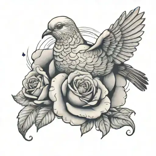 Dove Under A Rose Around Clouds In The Background