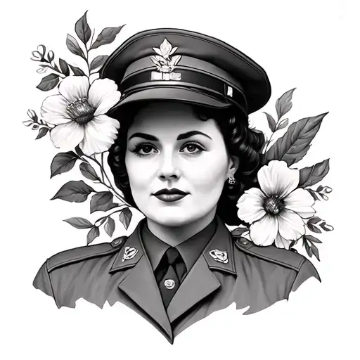 Nancy Wake In Military Uniform And Feminism Symbol And Flowers