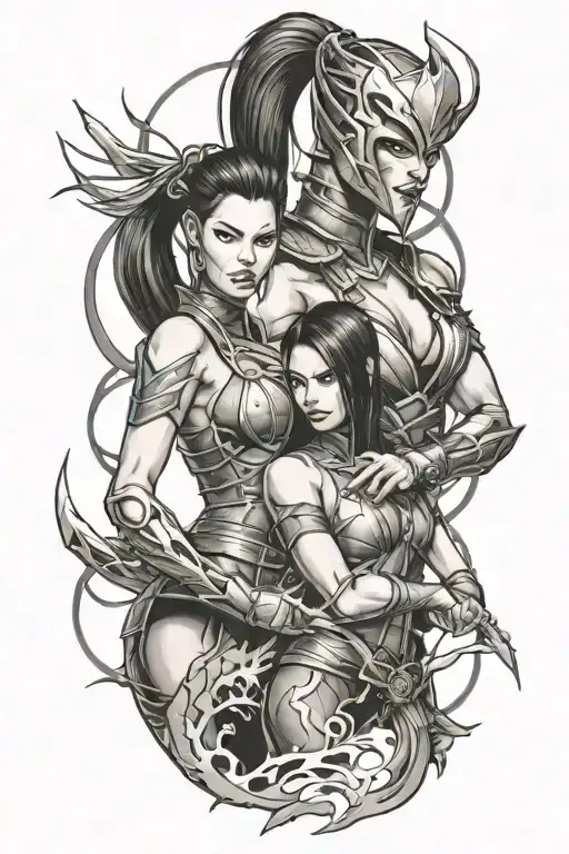 Mileena And Kitana From Mortal Kombat In A Grnge Style
