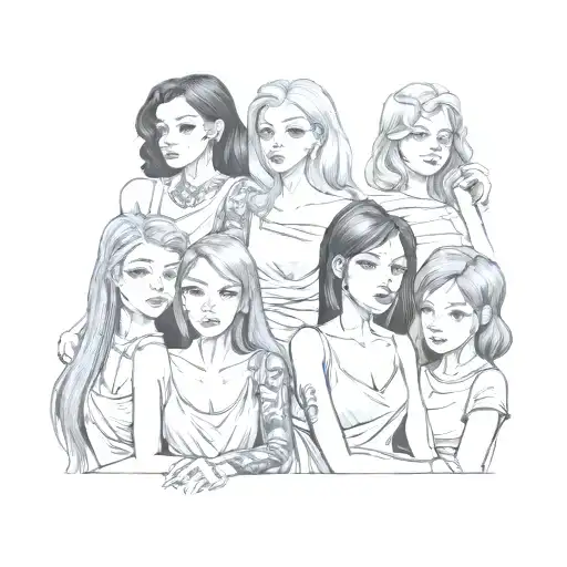 A Group Of Young Girls And A Woman