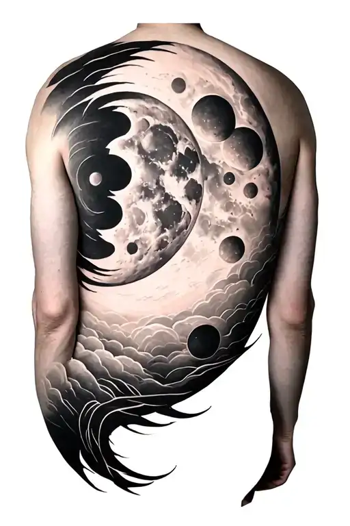 Full Back Tattoo With The Phases Of The Moon
