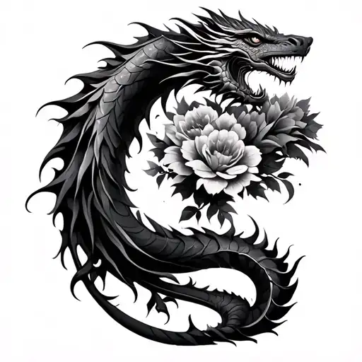 Dragon Intertwined With Flowers