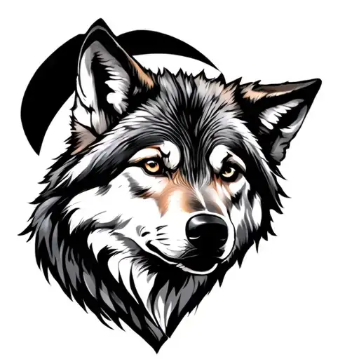 Siberian Wolf And Background Moon