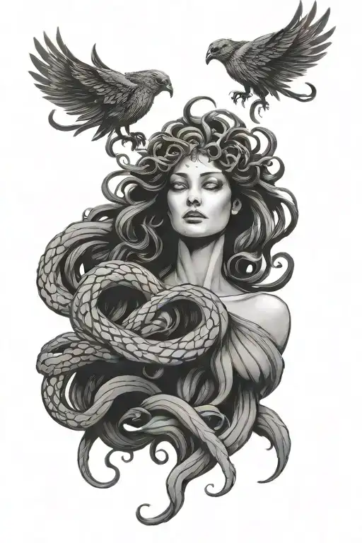 Sad Medusa With Phoenix