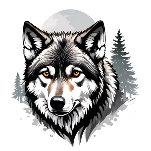 Siberian Wolf And Forest Background