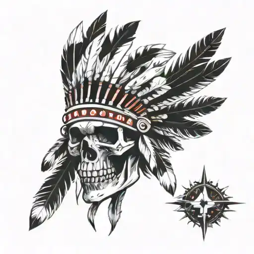 Native American Head Dress Skull Red War Paint