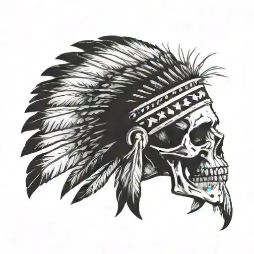 Skull With A Big Native American Head Dress That Looks Gangster
