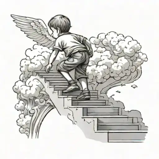 Little Boy Climbing Stairs Going Into Heaven