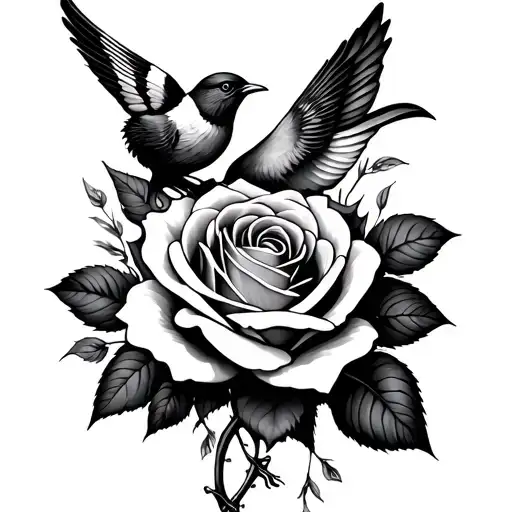 Vertical Roman Numerals With Rose And Bird