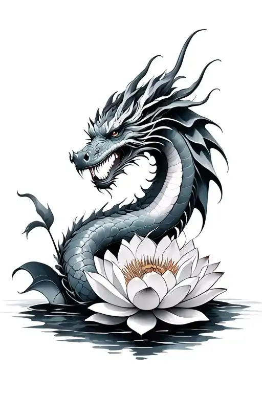 Dragon And Lotus Flower Blooming