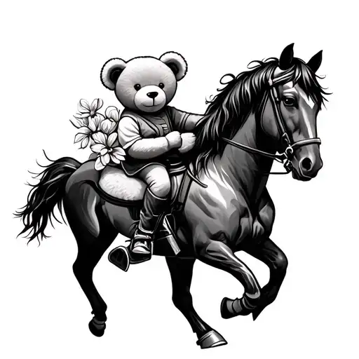 Teddy Bear Holding Flowers Riding A Horse