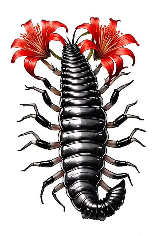 Centipede With Red Spider Lilies Intertwined