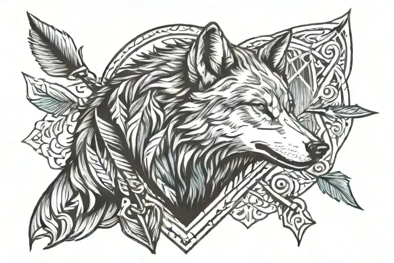 Heart Wolf Aurora Borealis Lower Back Crossed Arrows